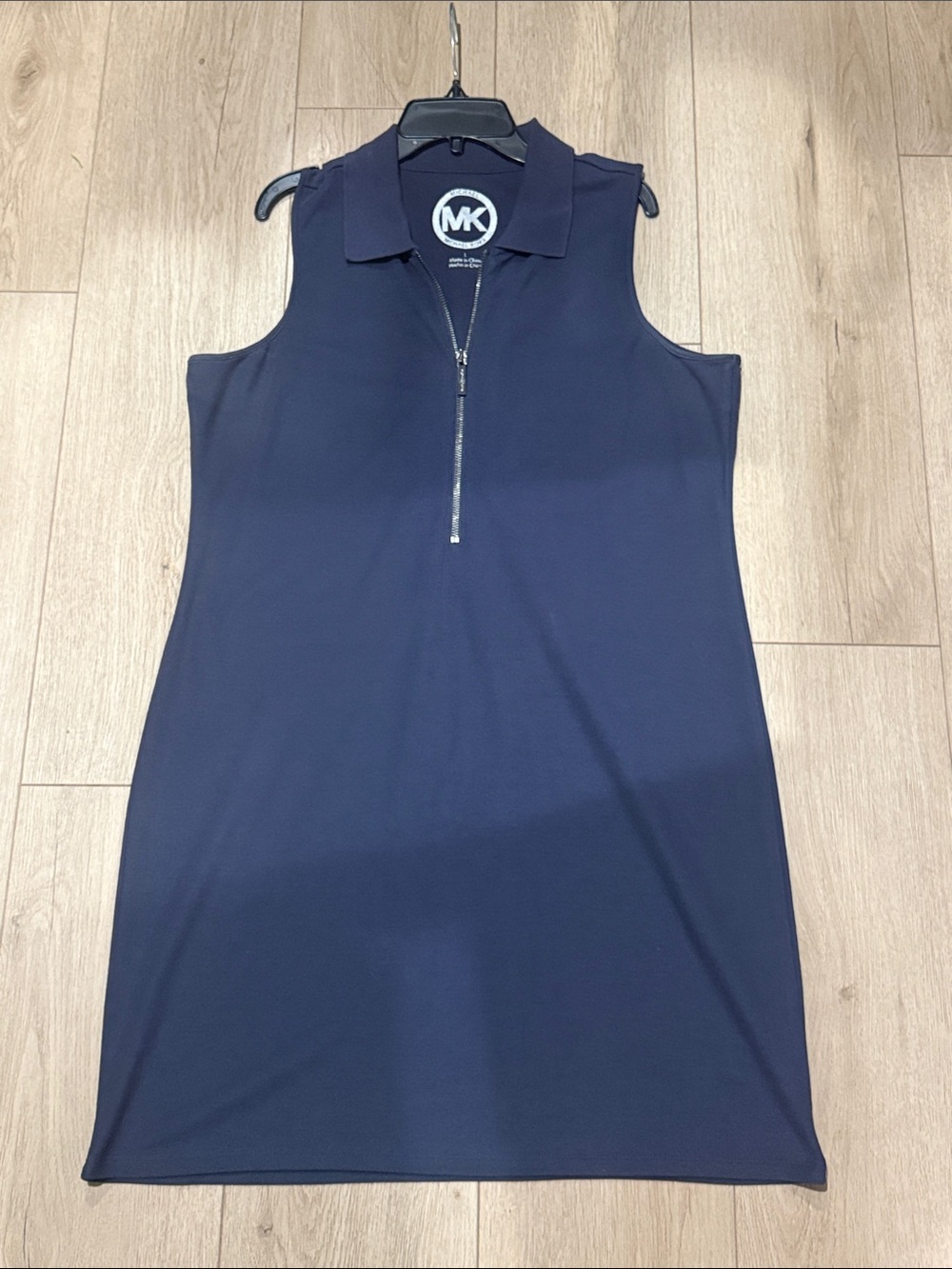 Michael Kors Navy Sleeveless Polo Zip Shift Straight Dress pique Sz Large